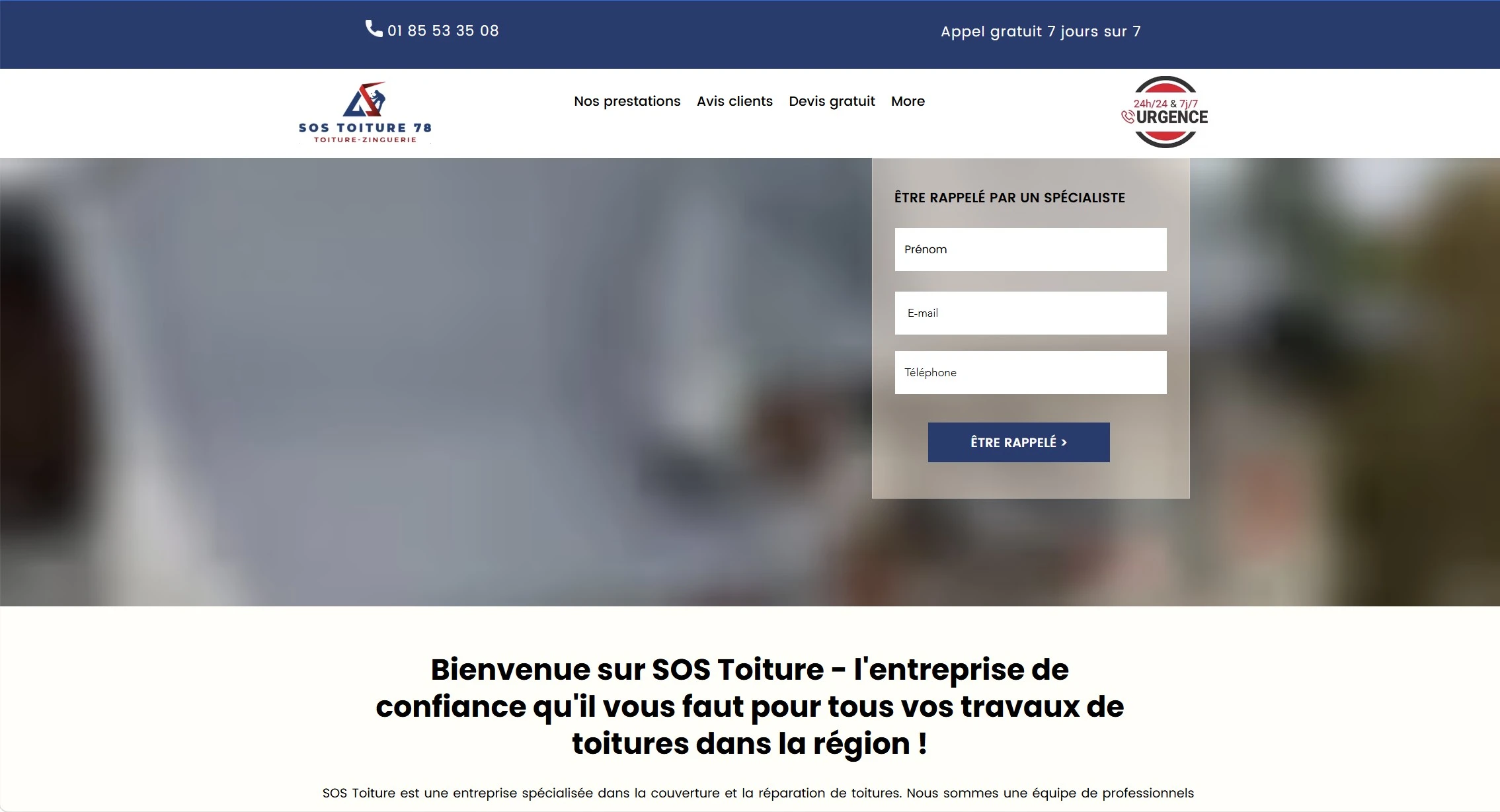Site vitrine SOS Toitures développé sous Wix